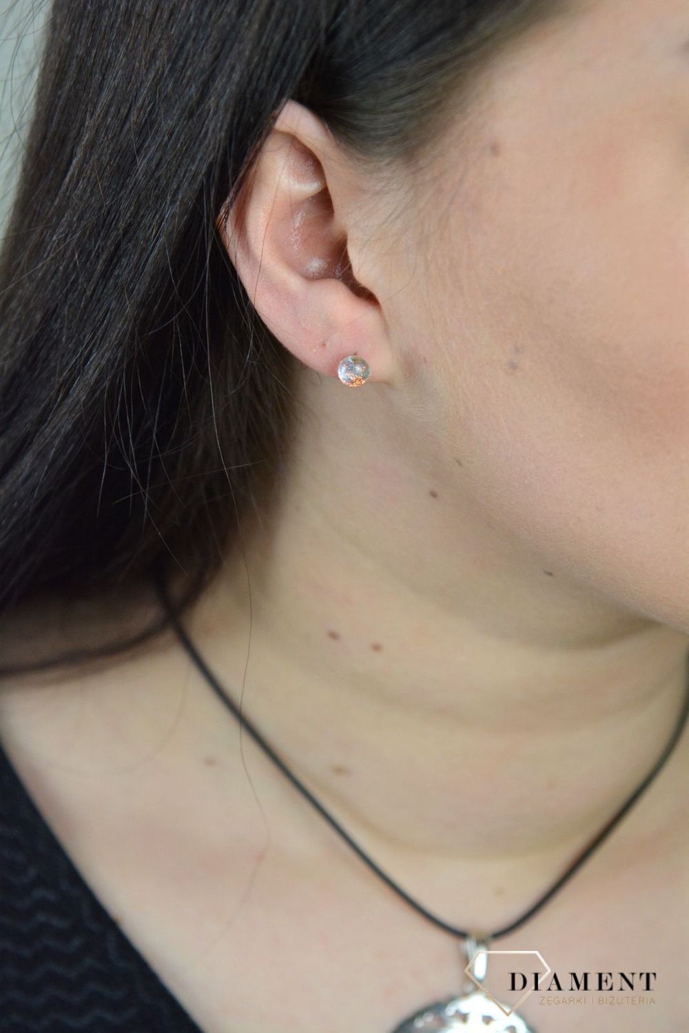 Srebrne kolczyki szkło weneckie mieniące się złoto niebieskimi drobinkami Murano 43.jpg